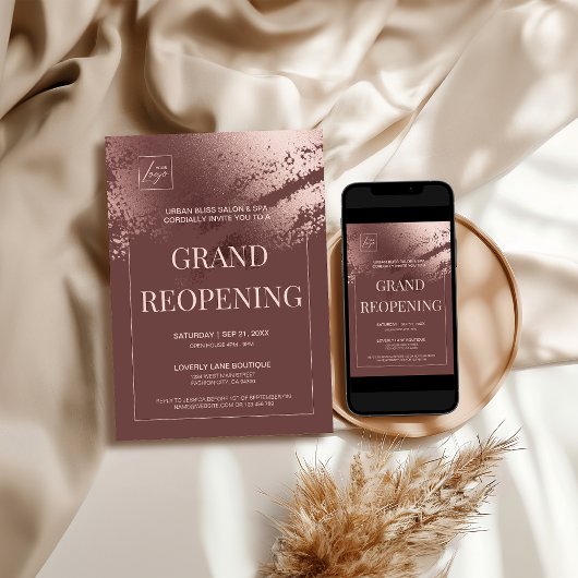 Stylish bronze business grand reopening invite kaart