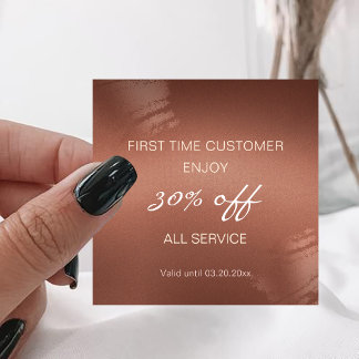 Stylish Bronze Logo First Time Discount Card Vierkante Visitekaartje