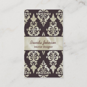 Stylish Brown and Cream Damask Visitekaartje