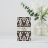 Stylish Brown and Cream Damask Visitekaartje (Staand voorkant)