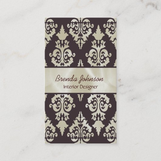 Stylish Brown and Cream Damask Visitekaartje (Voorkant)