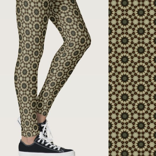 Stylish brown and tan geometric patterned leggings