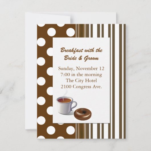 Stylish Brown and White Wedding Breakfast Invitati Kaart (Voorkant)