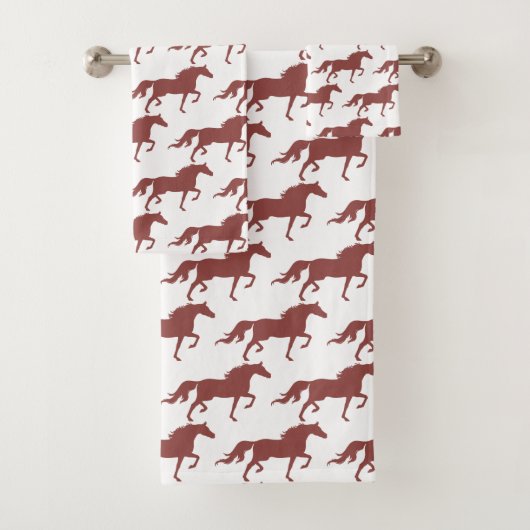 Stylish Brown Bay Horse Silhouettes on White Bad Handdoek (Insitu)