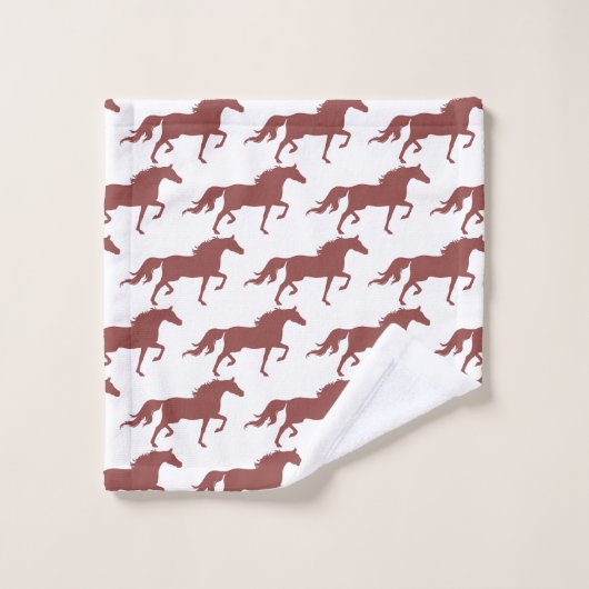 Stylish Brown Bay Horse Silhouettes on White Bad Handdoek (Wasdoekje)