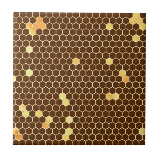 Stylish Brown Gold Honeycomb Tegeltje (Voorkant)