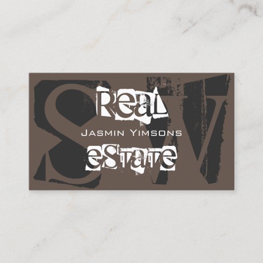 Stylish Brown Grey White met foto en monogram Visitekaartje (Voorkant)