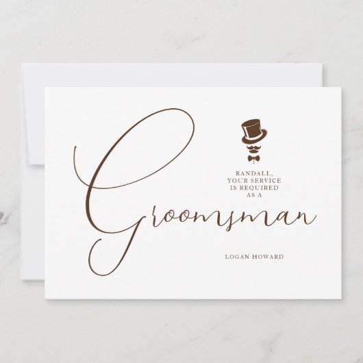 Stylish Brown Groomsman Wedding Simple Proposal  Kaart (Voorkant)