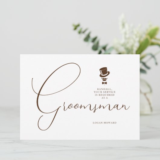 Stylish Brown Groomsman Wedding Simple Proposal  Kaart (Staand voorkant)
