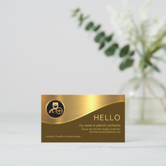 Stylish Brown Layer Gold Wave Chauffeur Visitekaartje (Staand voorkant)