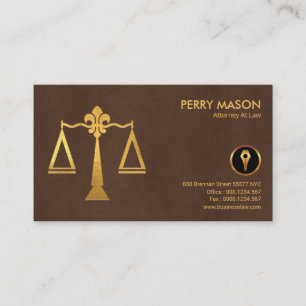Stylish Brown Leather Gold Justice Scales Lawyer Visitekaartje