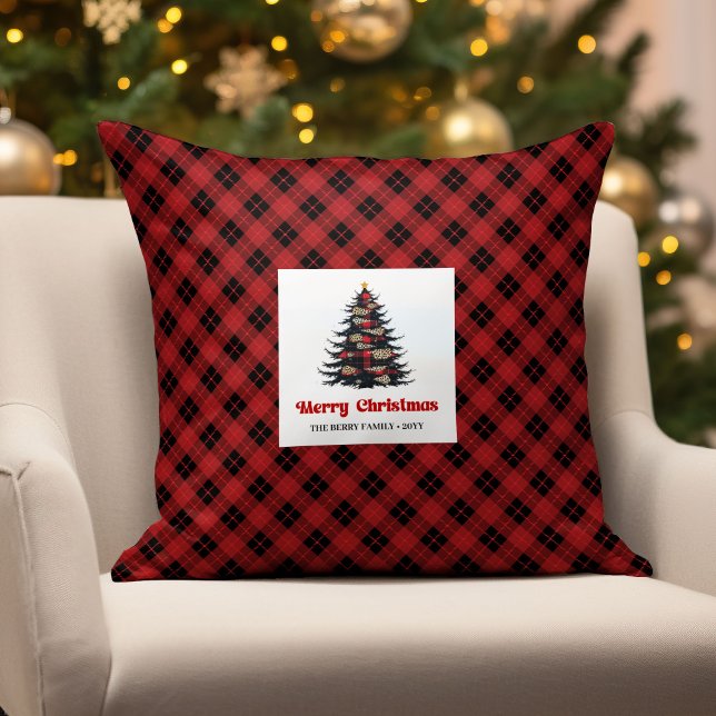 Stylish Buffalo Check Christmas Name Throw Pillow Kussen (Stylish Buffalo Check Christmas Name Throw Pillow)