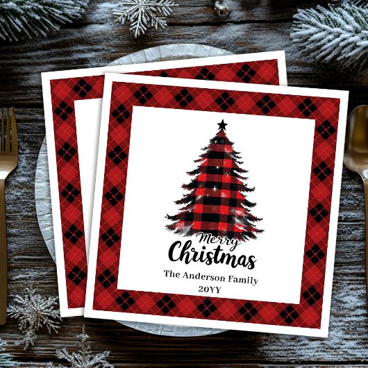 Stylish Buffalo Christmas Tree Napkin Template Servet