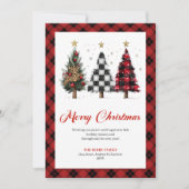 Stylish Buffalo Plaid Christmas Tree Editable Card Feestdagenkaart (Voorkant)
