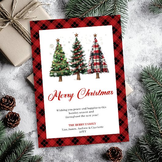 Stylish Buffalo Plaid Christmas Tree Holiday Card Feestdagenkaart