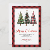 Stylish Buffalo Plaid Christmas Tree Holiday Card Feestdagenkaart (Voorkant)