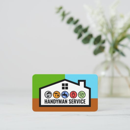 Stylish Building Frame With Handyman Tools Visitekaartje (Staand voorkant)