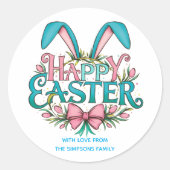 Stylish bunny ears Happy Easter Ronde Sticker (Voorkant)