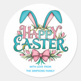 Stylish bunny ears Happy Easter Ronde Sticker
