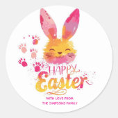 Stylish bunny ears pink Happy Easter Ronde Sticker (Voorkant)
