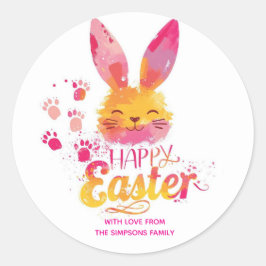Stylish bunny ears pink Happy Easter Ronde Sticker