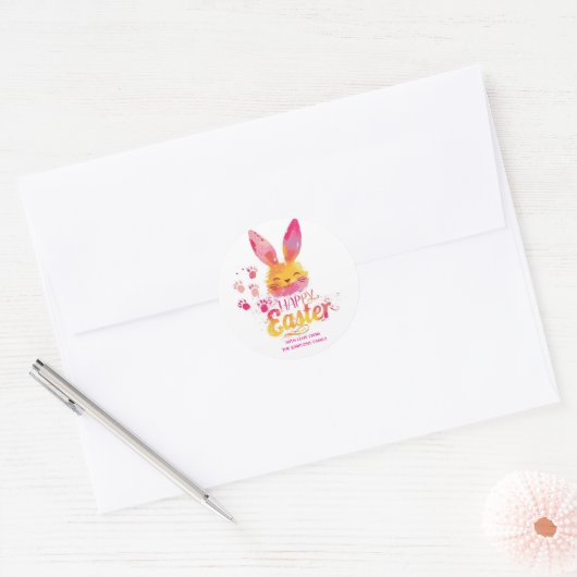 Stylish bunny ears pink Happy Easter Ronde Sticker (Envelop)