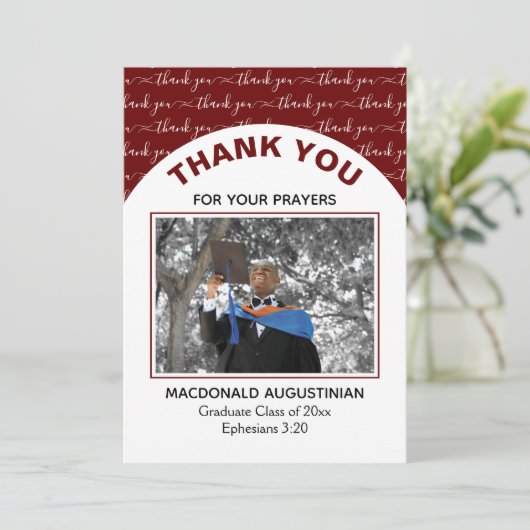 Stylish Burgundy Afstuderen Foto Hartelijk dank Bedankkaart (Staand voorkant)