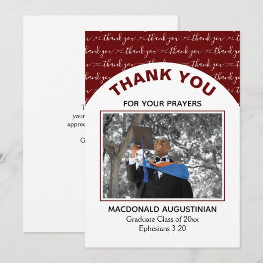 Stylish Burgundy Afstuderen Foto Hartelijk dank Bedankkaart (Voorkant / Achterkant)