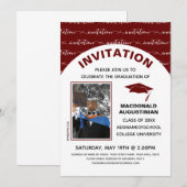 Stylish Burgundy Afstuderen Fotouitnodiging Kaart (Voorkant / Achterkant)