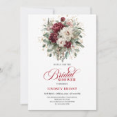 Stylish Burgundy Botanical Bridal Shower Invitatio Kaart (Voorkant)