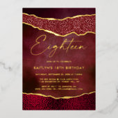Stylish Burgundy Geoed Agate 18th Birthday Real Folie Uitnodiging (Voorkant)