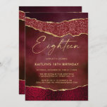 Stylish Burgundy & Gold Agate 18th Birthday Kaart<br><div class="desc">Geniet in stijl met deze leuke en trendy 18e verjaardagsuitnodigingen. Het ontwerp is gemakkelijk te personaliseren en uw gasten zullen enthousiast zijn wanneer zij deze stijlvolle uitnodigingen ontvangen.</div>