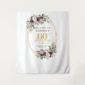 Stylish Burgundy Gold Eucalyptus 60th Birthday  Wandkleed (Voorkant)