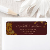 Stylish Burgundy & Gold Flowers Return Address Etiket (Insitu)
