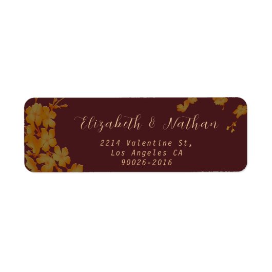 Stylish Burgundy & Gold Flowers Return Address Etiket (Voorkant)
