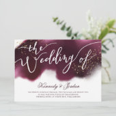 Stylish Burgundy Gold Glitter Typography Wedding Kaart (Staand voorkant)