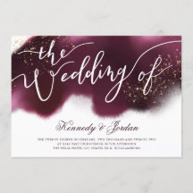 Stylish Burgundy Gold Glitter Typography Wedding