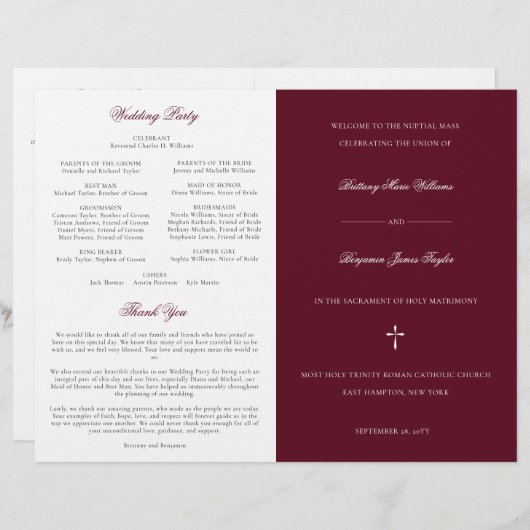 Stylish Burgundy katholieke Weduwmassaprogramma (Voorkant / Achterkant)