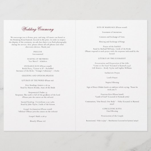 Stylish Burgundy katholieke Weduwmassaprogramma (Achterkant)