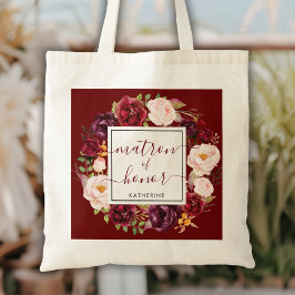 Stylish Burgundy Matron of Honor Wedding Canvas ta Tote Bag