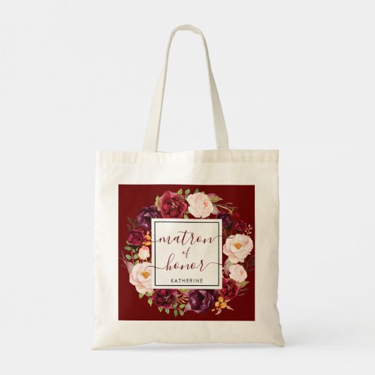 Stylish Burgundy Matron of Honor Wedding Canvas ta Tote Bag (Achterkant)