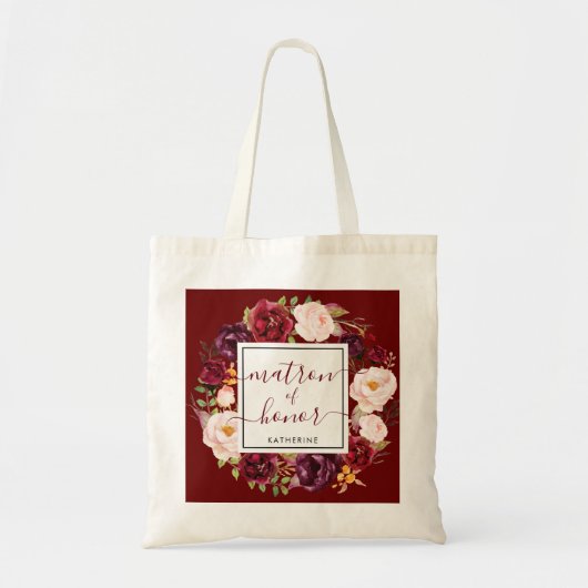 Stylish Burgundy Matron of Honor Wedding Canvas ta Tote Bag (Voorkant)