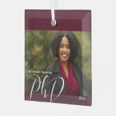 Stylish Burgundy Photo PhD Afstuderen Glas Ornament (Voorkant links)