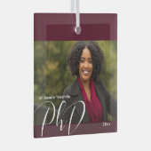 Stylish Burgundy Photo PhD Afstuderen Glas Ornament (Voorkant Rechts)