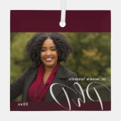 Stylish Burgundy Photo PhD Afstuderen Glas Ornament (Achterkant)