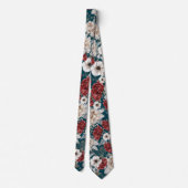 Stylish Burgundy Roos Blue Floral Pattern Stropdas (Achterkant)