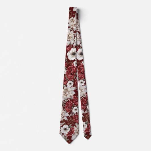 Stylish Burgundy Roos Floral Pattern Stropdas (Voorkant)