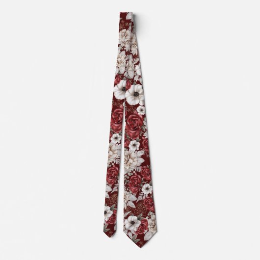 Stylish Burgundy Roos Floral Pattern Stropdas (Achterkant)