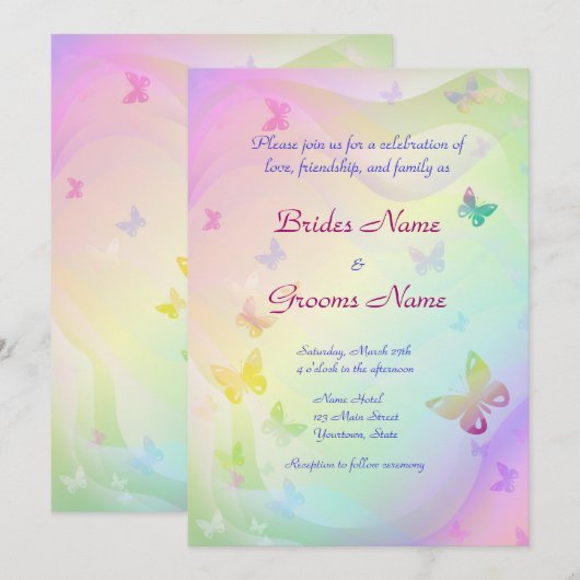 Stylish Butterflies Wedding Invitation Kaart (Voorkant / Achterkant)
