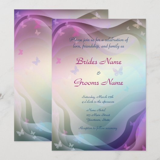 Stylish Butterflies Wedding Invitation Kaart (Voorkant / Achterkant)